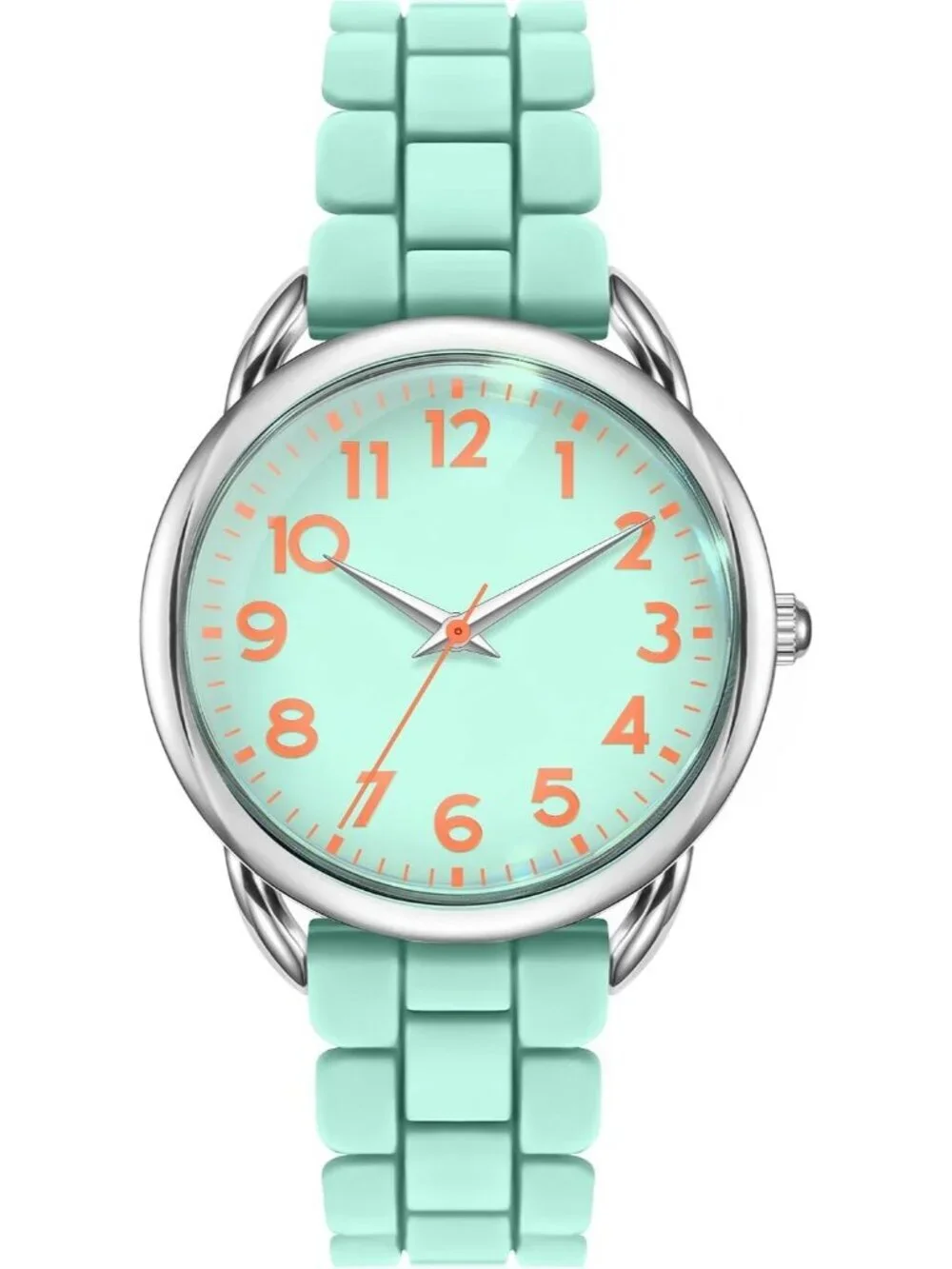 Women's Mint Big Face Easy Reader Silicone Strap Water Proof 35MM Wrist Watch